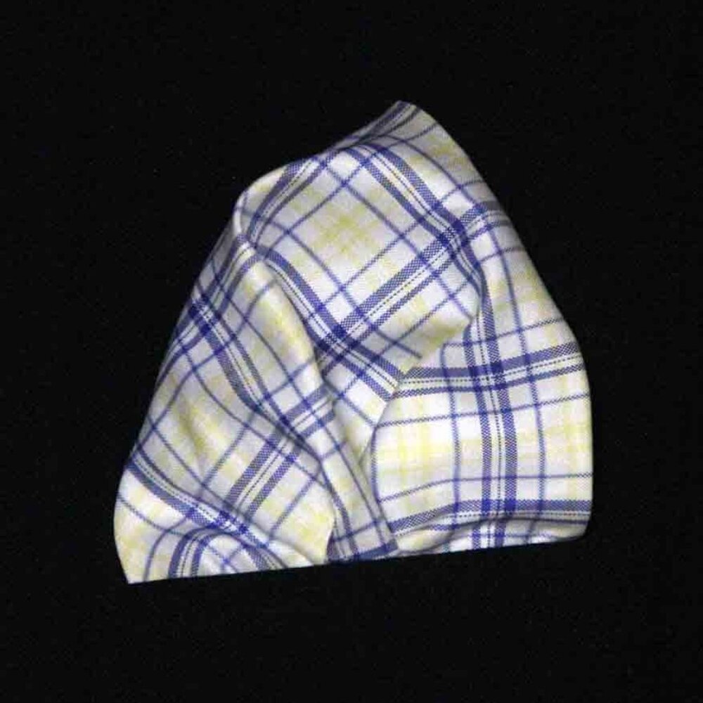 Gascoigne Hand Stitched Cotton Pocket Square Yellow Blue White Plaid Men's